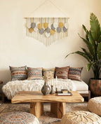 Tempospark Large Macrame Wall Hanging, 39" Wx29 L Boho Wall Hanging, Boho Chic Leaves Tassels Tapestry for Bedroom, Living Room, Dining Room, Nursery, Hallway, Balcony - color: Golden Wheat, size: 29"L x 39"W