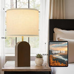 EJIAXIN Wood Table Lamps Set of 2-19" Walnut Farmhouse Bedside Lamp with Adjustable Color Temperatures - Modern Rustic Linen Lampshade Nightstand Lamps for Bedroom Living Room Office, Bulbs Included - color: Walnut
