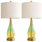 OYEARS 23" Table Lamps Set of 2,Farmhouse Lamps with Glass Nightlight, Bedside Lamps for Living Room, Rattan Lamps for Bedroom Nightstands, Two Light Points - color: Yellow Green