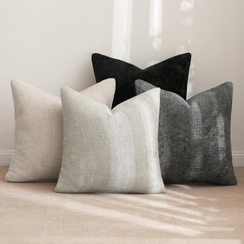 MIULEE Pack of 4 Halloween Couch Throw Pillow Covers 16x16 Inch Neutral Cream/Grey Soft Decorative Chenille Pillow Covers Farmhouse Accent Cushion Covers for Boho Home Decor Sofa Bedroom Living Room - color: Neutral Cream/Grey, size: 16" x 16" (Pack of 4)