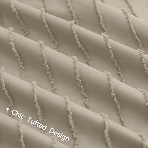JELLYMONI Duvet Cover Full Size Khaki - 3PCS Boho Striped Duvet Cover Set Polyester Tufted Bohemian Textured Comforter Cover 80×90in with Corner Ties & Zipper and 2 Pillowcases - color: Khaki-striped, size: Full(80"×90")