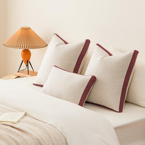 a moment Christmas Red Loop Yarn Linen-Like Pillow Cover Natural Soft Decorative Throw Pillow Case Farmhouse 18x18 Inch, Bohemian Textured Cushion Cover for Sofa Bed, Wrinkle-Resistant Home Decor - color: Red, size: 18" x 18" (Pack of 2)