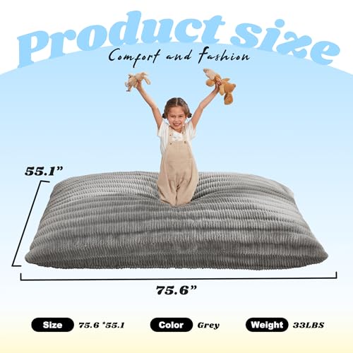 Hobestluk 3 in 1 Bean Bag Chair Giant Bean Bag Chairs for Adults with Ripple Cover Convertible Bean Bag Floor Cushion with Machine Washable Cover for Living Room (Ripple Grey) - color: Muted Grey