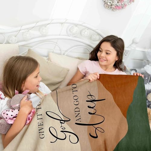 HIWX Boho Christian Blanket, Give It to God and Go to Sleep Bible Verse Abstract Mountain Throw Blanket for Home Bedroom Living Room Couch Bed Decor, Christian Gifts for Women, 30x40 Inches - color: Sleep, size: 30“L x 40”W