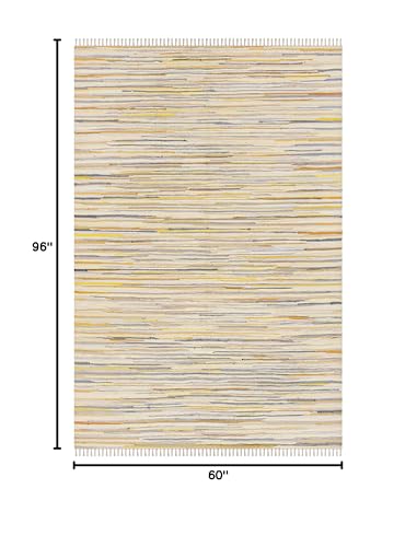 SAFAVIEH Rag Rug Collection Area Rug - 5' x 8', Gold & Multi, Handmade Boho Stripe Cotton, Ideal for High Traffic Areas in Living Room, Bedroom (RAR129N) - color: Gold/Multi, size: 5' x 8' (Rectangular)