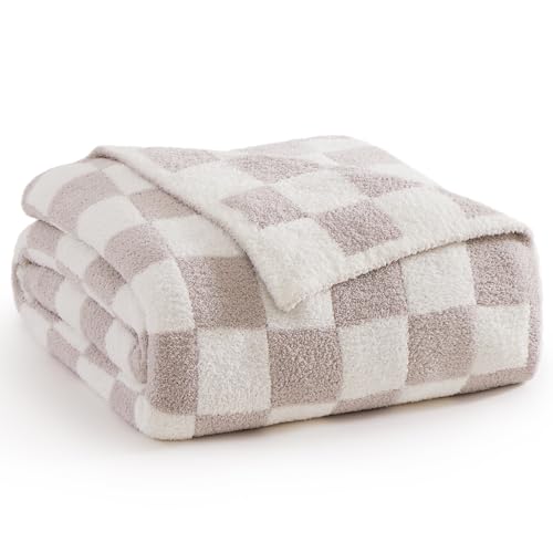 WRENSONGE Checkered Throw Blanket, Taupe Soft Cozy Fluffy Warm Throw Blankets for Couch, Sofa, Chair, Bed, Camping, Picnic, Office,Travel Lightweight Bed Blanket - 50"*60" - color: Art Taupe, size: Throw (50"x 60")