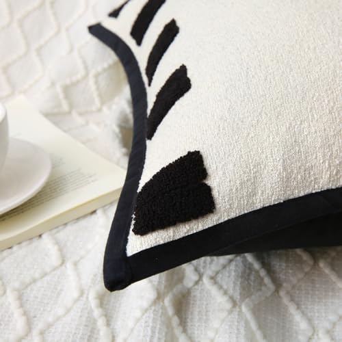 Boho Decorative Throw Pillows with Inserts, 18" x 18" Soft Tufted Modern Chenille Pillow, Pillows for Home, Patio, Couch, Bedroom, Living Room (Black Square - White Background) - style: Black Square