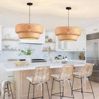18.12 Inch Bamboo Pendant Light Hand Woven Dining Room Lights Wicker Hanging Bamboo Light Fixture for Living Room Kitchen Bedroom Coffee Restaurant Hallway - color: Bamboo 2-Tier, size: 18.12 inch-2 Layer