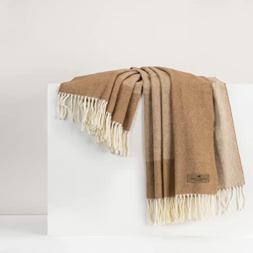 Lands Downunder All-Season, Luxury Caramel Border Herringbone Throw – Soft Woven Throw with Decorative Fringe – Made in Italy – 51”W x 67”L - Perfect for Gifting - color: Caramel