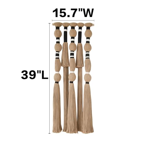 Flber Macrame Wall Hanging Khaki Black Geometric Yarn Wall Art Cotton Tassel Textile Wall Decor for Bedroom Living Room 15.7" W x 39" L - color: Khaki Black