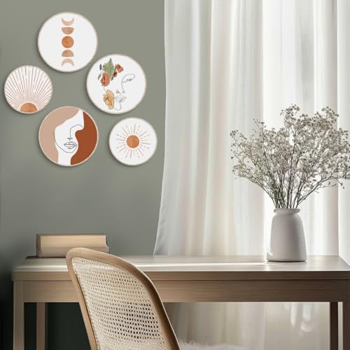5 Pcs Boho Line Art Face Wooden Wall Art, Abstract Landscape Gallery Hanging Decor for Apartment Bedroom Living Room Dining Room Farmhouse Home - color: Line Art