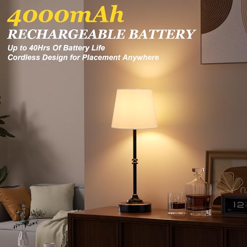 Kakanuo Rechargeable Cordless Table Lamp Antique Black - 2 Pack 4000mAh Battery Operated Lamp, 3000K Warm Light, Touch Control Stepless Dimming, for Bedside, Dining Table, Home Decor - color: Oil-Rubbed Antique Black, size: 2 Pack - 15.6in