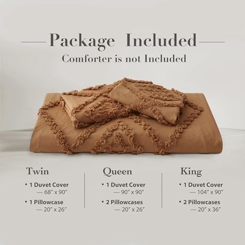 Oli Anderson Tufted Duvet Cover Queen Size, Soft and Lightweight Duvet Covers Set for All Seasons, 3 Pieces Boho Embroidery Shabby Chic Bedding Set (Pumpkin Brown, Queen, 90"×90") - color: Pumpkin Brown, size: Full/Queen(90"×90")