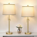 JUNNAI 2 Pack 22"-30" Adjustable Height Table Lamps Set, Modern Gold Table Lamps with White Shade 3 Colour Temperature Pull Chain Tall Lamps for Living Room Bedroom Bedside End Table Nightstand - color: Gold+White Shade Set of 2