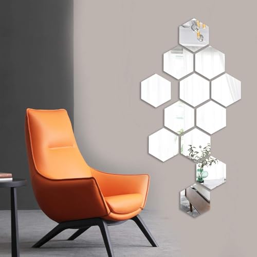 Mirror Wall Stickers - 12PCS Hexagon Art DIY Decorative Acrylic Sheet Plastic Tiles Home Living Room Bedroom Sofa TV Background Decal Decoration - color: Silver