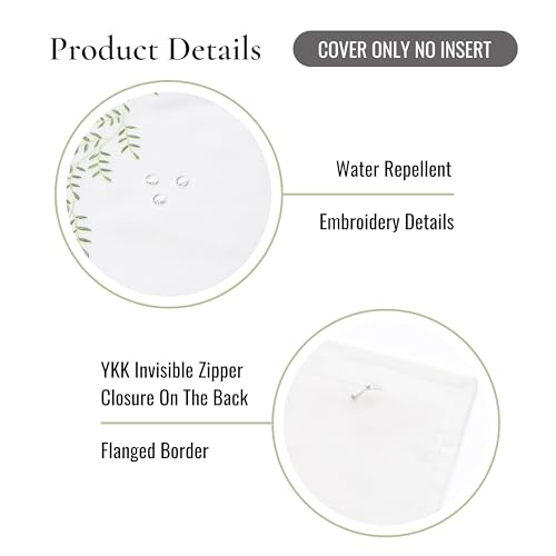 Hofdeco Premium Grandmillennial Patio Indoor Outdoor Throw Pillow Cover Only, 20"x20" Water Repellent for Backyard, Couch, Poolside, Grass Green Embroidered Leaves Frame - color: Grass Green Leaves Frame 20"x20"