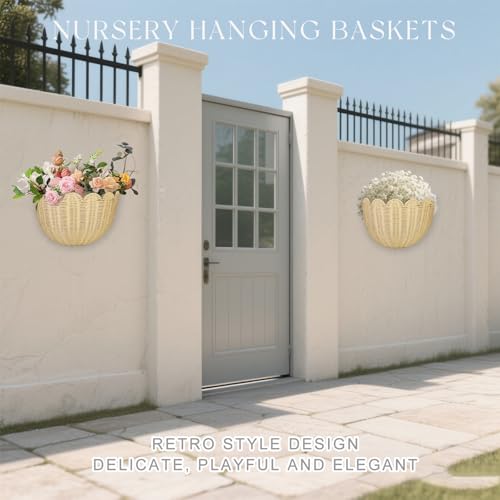 2 PCS Wave Wall Basket,15.7x10x8 in.Hand-woven by of intangible cultural Rattan Hanging Basket Woven Wicker Wall Mounted vine scallop wall basket Environmentally friendly (2)