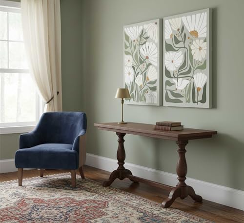 2 Pcs Boho Wildflowers Canvas Wall Art Green Bohemia Abstract Floral Botanical Painting Picture Wall Decor Poster Print Artwork for Living Room Bedroom Bathroom Home Decoration - color: Canvas, size: 12x16in