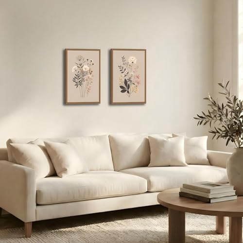 2pcs Framed Botanical Canvas Prints - Neutral Floral Wall Art With Wildflowers - Minimalist Nature Posters For Living Room, Bedroom, Office Decor -Modern Flower Picture 16x24in - color: Retro Natural Wildflowers, size: 16x24in
