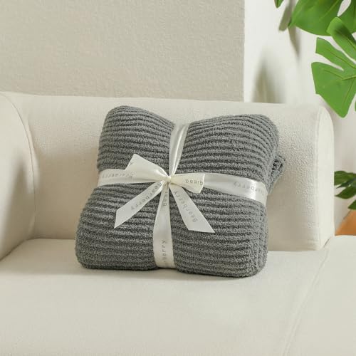 bearberry Soft Rib Knit Blanket Thin Warm & Breathable - Snuggly Minky Throw for Everyday Use, Travel, Chair | All-Season Machine Washable for Couches, Gifts, Family (Grey, 50”x60”) - color: Ribbed Knit Grey, size: Throw(50″x60″)