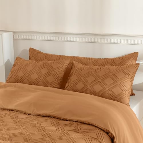 JELLYMONI Pillowcases Body Size Rust 1 Pack Boho Plaid Bed Pillow Covers 20x54in Polyester Envelope Pillow Shams Tufted Bohemian Jacquard Knit Textured (Pillows are not Included) - color: 03 - Rust - Grid, size: 54" x 20" (Pack of 1)