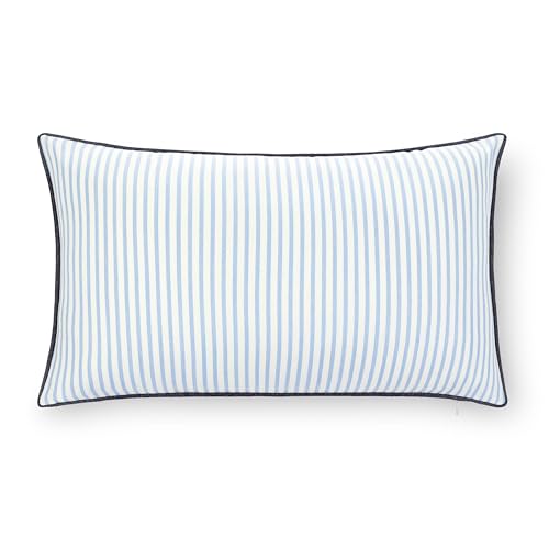 Hofdeco Premium Coastal Hampton Outdoor Performance Lumbar Pillow Cover Only, 12"x20" Water Repellent, UV and Fade Resistant for Backyard, Couch, Poolside, Azure Blue Indigo Woven Coastline Stripes - color: Azure Blue Indigo Coastline Stripes 12"x20"
