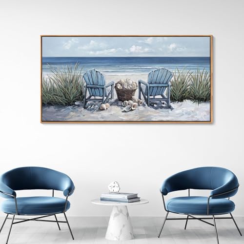 HGUAOA Coastal Wall Art - Large Landscape Wall Pictures for Living Room, Bedroom Pictures, Ocean Beach Artwork, Blue Above Bed Wall Decor Coastal Landscape Wall Art,Framed Beach Pinting - color: Blue-F, size: 48"L x 24"W