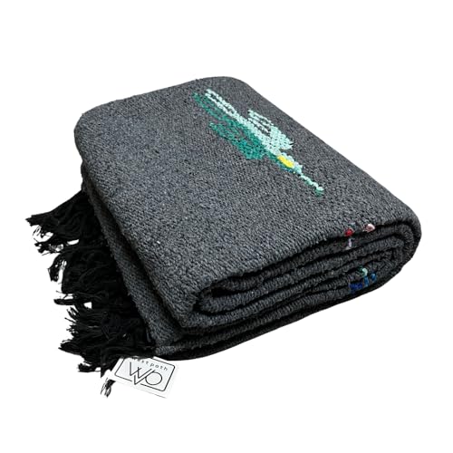 Open Road Goods Mexican Thunderbird Yoga Blanket, Handwoven Throw for Yoga, Meditation, and Home Décor – Versatile Blanket for Beach, Picnic, Camping, or Outdoor Use - color: Charcoal