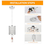 TISLYCO Modern Crystal Pendant Light Fixtures Set of 2, Ceiling Hanging Crystal Chandelier Over Kitchen Island Sink Lighting,Chrome Pendant Lighting For Dining Room, Bathroom, Hallway, EntryWay,Closet - color: 5.9"x5.5"-2*Silver pendant light
