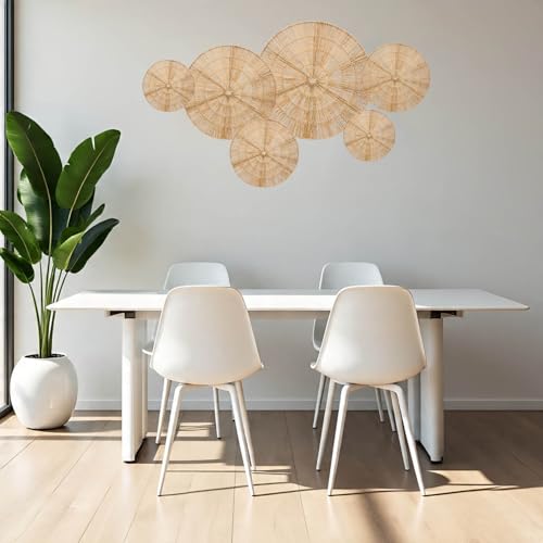 Laquedecraft Boho Wicker Rattan Plate Basket Set For Décor Hanging Wall | Large Woven Farmhouse Rustic Bohemian Art Baket Hangings For Decorative Home, Bedroom, Living Room, Kitchen, Bathroom (Classic, Natural, Set of 6) - size: Set of 6, style: Classic