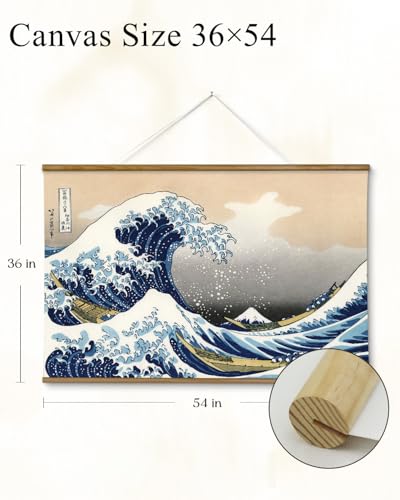 VIYYIEA Extra Large Size Canvas Wall Art, 36x54 The Great Wave off Kanagawa Scroll Hanging Japanese Print, Famous Artwork for Living Room, Bedroom, or Office - color: The Great Wave off Kanagawa