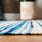 SAFAVIEH Rag Rug Collection Accent Rug - 2' x 3', Ivory & Blue, Handmade Boho Stripe Cotton, Ideal for High Traffic Areas in Entryway, Living Room, Bedroom (RAR126B)