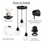 3-Light Pendant Light, Globe Cluster Hanging Light with Clear Glass Shade, Matte Black Pendant Lighting Adjustable Hanging Height Industrial Ceiling Light for Kitchen Island Bedroom(E26 Base,No Bulb) - size: 3Light - D 5.12 IN