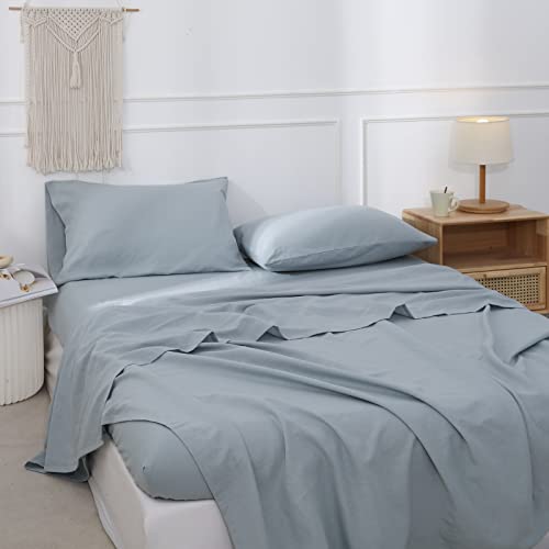Simple&Opulence Linen Pillowcases 1 Pair Basic Style 55% Euro Linen 45% Cotton Blend Solid Color Flax Shams Set of 2, King Size 20"x40", Dusty Blue - color: Dusty Blue, size: 20"x40"
