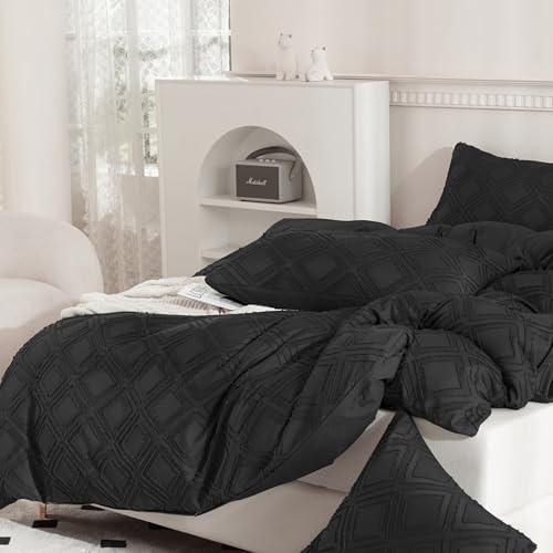 JELLYMONI Pillowcases Standard Size Black 2 Pack Boho Plaid Bed Pillow Covers 20x26in Polyester Envelope Pillow Shams Tufted Bohemian Textured (Pillows are not Included) - color: 07 - Black - Grid, size: 26" x 20" (Pack of 2)