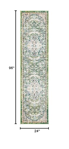 SAFAVIEH Madison Collection Runner Rug - 2' x 8', Green & Turquoise, Boho Chic Medallion Distressed Design, Non-Shedding & Easy Care, Ideal for High Traffic Areas in Living Room, Bedroom (MAD447Y) - color: Green/Turquoise, size: 2' x 8' (Runner)