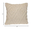 Parkland Collection LIDA 20x20 Off-White Boho Throw Pillow, Hand Woven Textured Cotton Tufted Geometric Accent Cushion with Insert