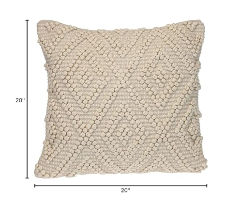 Parkland Collection LIDA 20x20 Off-White Boho Throw Pillow, Hand Woven Textured Cotton Tufted Geometric Accent Cushion with Insert