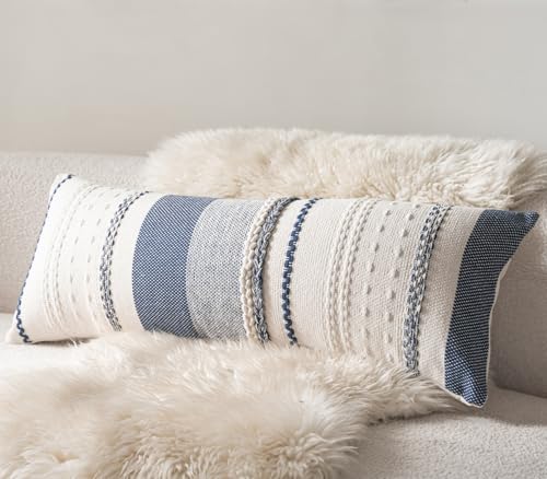 Cethom Boho Lumbar Pillow Covers 14x36 Inch Long, Navy Blue Textured Decorative Couch Pillow Cases for Farmhouse Home Decor, Accent Cushion Cover for Sofa, Bed, Living Room, Bedroom, Pack of 1 - color: Navy Blue, size: 36" x 14" (Pack of 1)