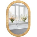 FUIN Handcrafted Rattan Oval Wall Mirror 20x30 – Natural Woven Wicker Frame for Boho Living Room & Entryway – High-Definition Shatter-Resistant Mirror – Vertical or Horizontal Biophilic Home Decor