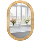 FUIN Handcrafted Rattan Oval Wall Mirror 20x30 – Natural Woven Wicker Frame for Boho Living Room & Entryway – High-Definition Shatter-Resistant Mirror – Vertical or Horizontal Biophilic Home Decor