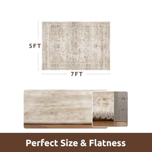 AMOAMI-Area Rug 5X7 Rugs for Living Room-Vintage Soft Beige Rugs for Bedroom-Non Slip Carpet-Machine Washable Rug for Dining Room Living Room Bedroom Office Under Table-Beige - color: Beige, size: 5' X 7' (Rectangular)