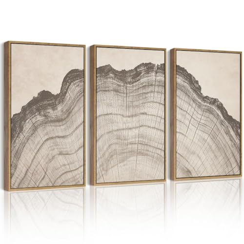 Drsoum Vintage Tree Rings Wood Wall Art Framed Retro Wood Stump Prints Modern Nature Rustic Artwork Bedroom Living Room Ready to Hang 11x14in Natural Framed - color: Botanical Leaf, size: 14L" x 11W", Natural Framed