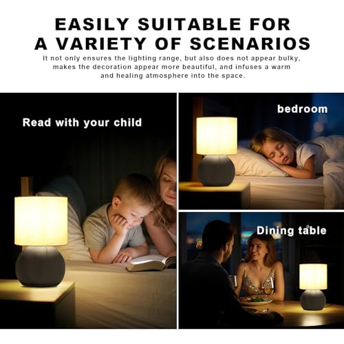 Modern Small Table Lamp with Grey Metal Base and Linen Shade, 6.2X6.2X10.4 Inch Nightstand Light for Bedroom, Living Room, Desk, Dorm - color: Gray, size: Pack of 1