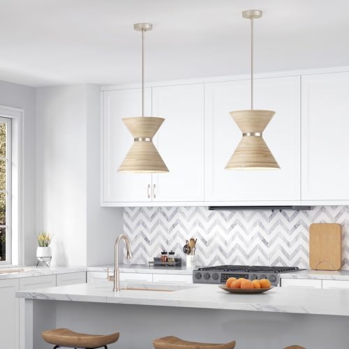 ML Lighting | Jaycen Collection | 47001-BN | 1 Light Pendant in Brushed Nickel Finish with Nature Bamboo Nature Shade | Perfect for Kitchens, Dining Rooms, Living Rooms, Entryways, Hallways - color: Brushed Nickel