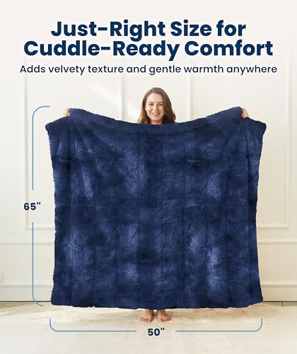 Everlasting Comfort Soft & Comfortable Navy Blue Faux Fur Throw Blanket for Couch - (50"x65") Minky & Fluffy Fall Blankets & Throws, Plush Fuzzy for Bed, Sofa & Living Room - Cozy Home Decor - color: Navy Blue