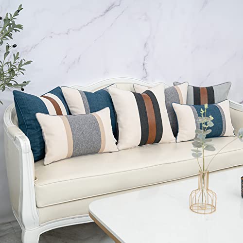 Yangest Patchwork Pillow Cover 20x20 Inch Luxury Cotton and Linen Cushion Cover Square Pillowcover for Couch Bedroom Living Room, Blue - color: Blue, size: 20" x 20" (Pack of 1)
