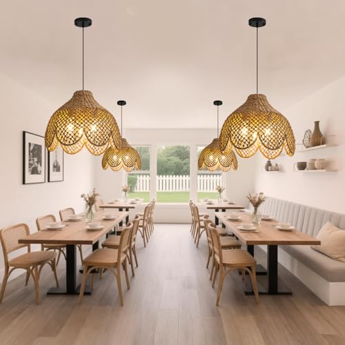 Rattan Pendant Light Fixtures,18.11" Boho Seagrass Pendant Light,3-Light Hand Woven Water Plants Rattan Chandelier for Dining Living Bedroom Kitchen Farmhouse - color: Black, size: 18.11" 3-Light