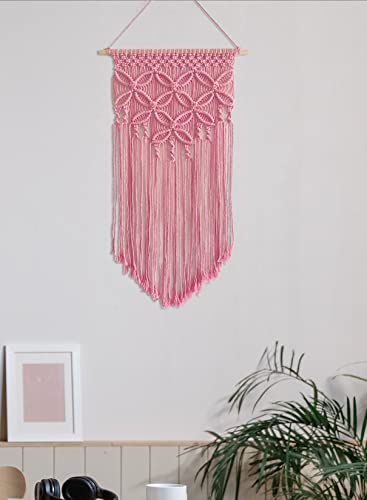 Handmade Cotton Home Decor Macrame Wall Hanging (Pink) - color: Pink