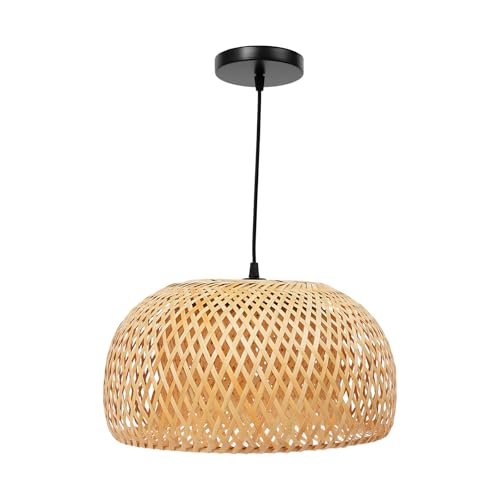 TFCFL 15Inch Bamboo Chandelier, Rattan Pendant Lamp Shade Ceiling Lighting Weave Bamboo Rattan E26 Hanging Light Fixture Hollow Lampshade Pendant Light for Dining Room (Bulbs Not Included) - size: 15 Inch